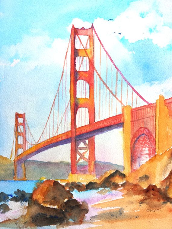 570x760 Golden Gate Bridge, Original Watercolor Painting, 9x12 Inch, San