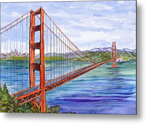 493x418 Golden Gate Bridge In San Francisco Metal Print By Bonnie Sue Schwartz