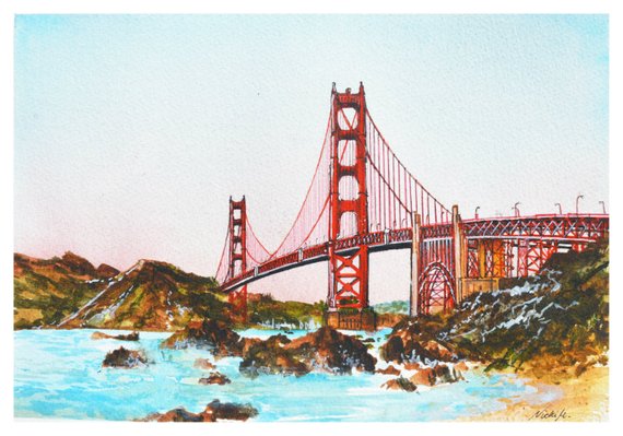 570x399 Golden Gate Bridge San Francisco California Watercolor Etsy