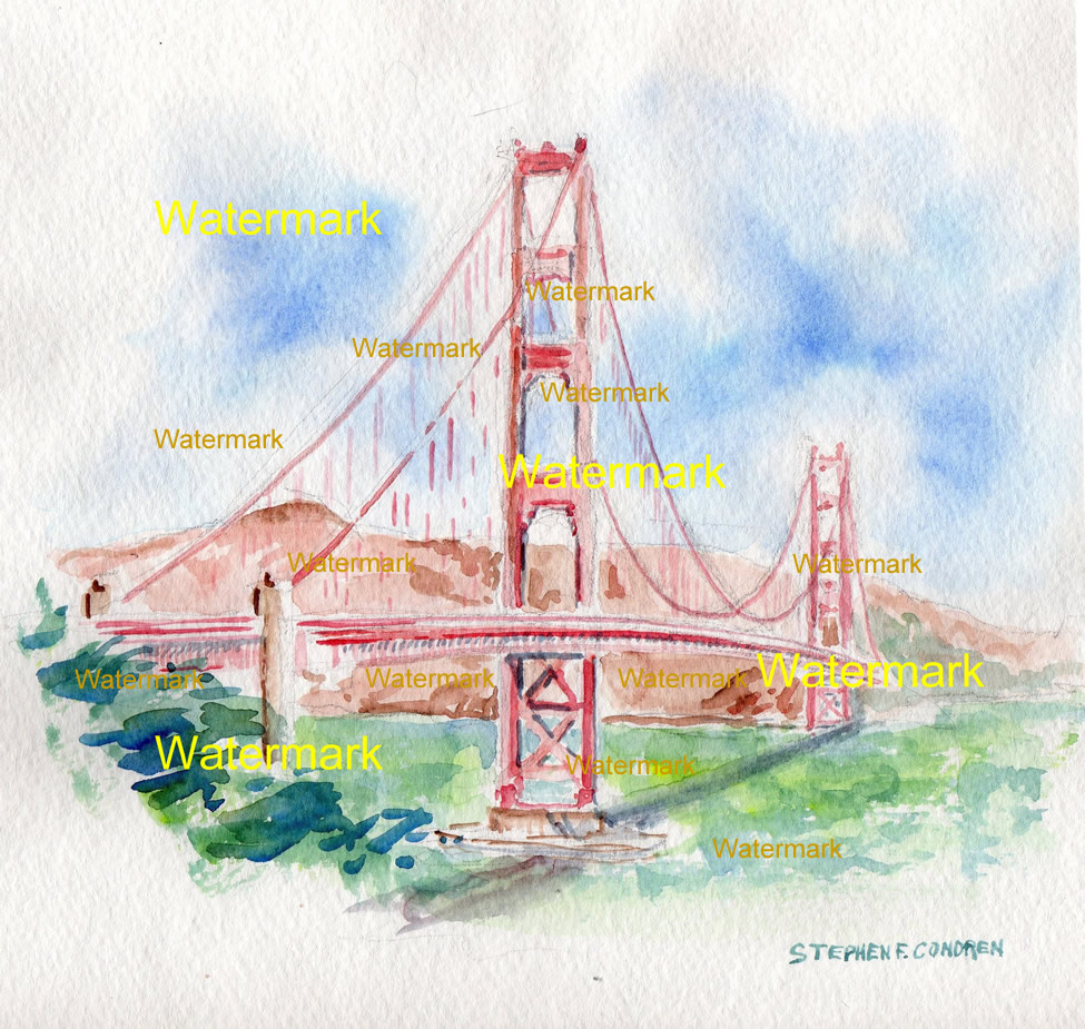 975x925 Golden Gate Bridge Watercolor Painting As Seen From San Francisco