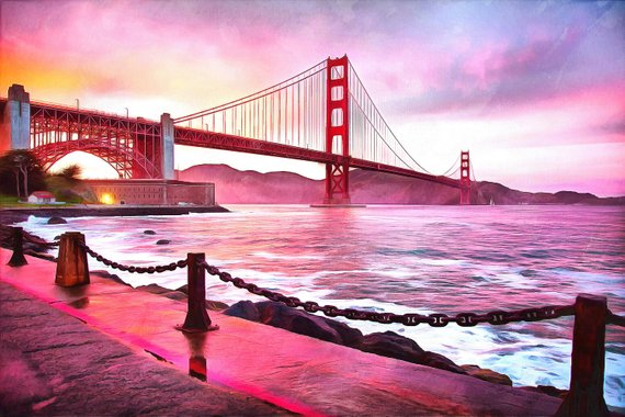 570x380 California Watercolor Painting West Coast Oil Acrylic Wall Art Etsy