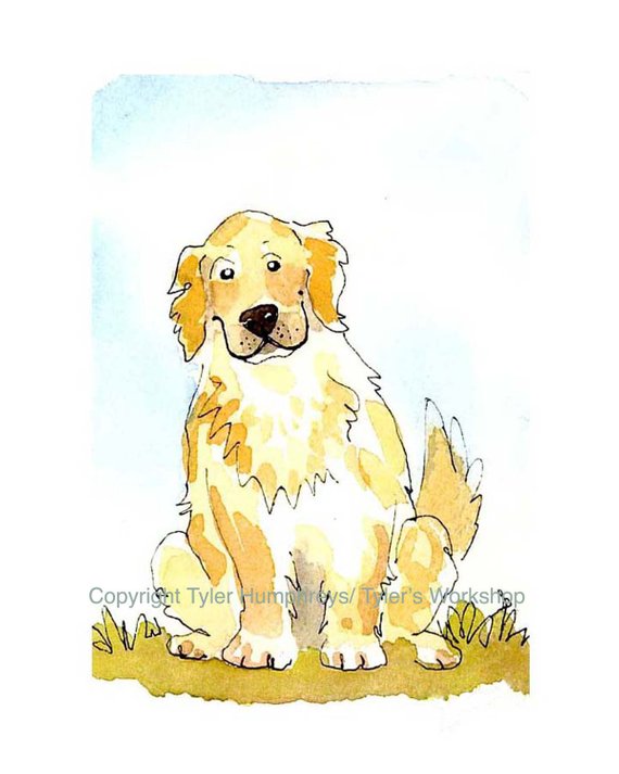 570x713 Golden Retriever Dog Print Funny Golden Retriever Watercolor Etsy