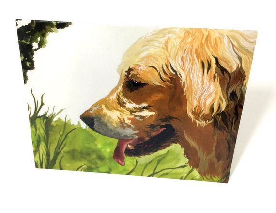 570x439 Watercolor Golden Retriever Stationery Blank Cards