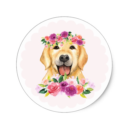 540x540 Watercolor Golden Retriever With Floral Crown Classic Round