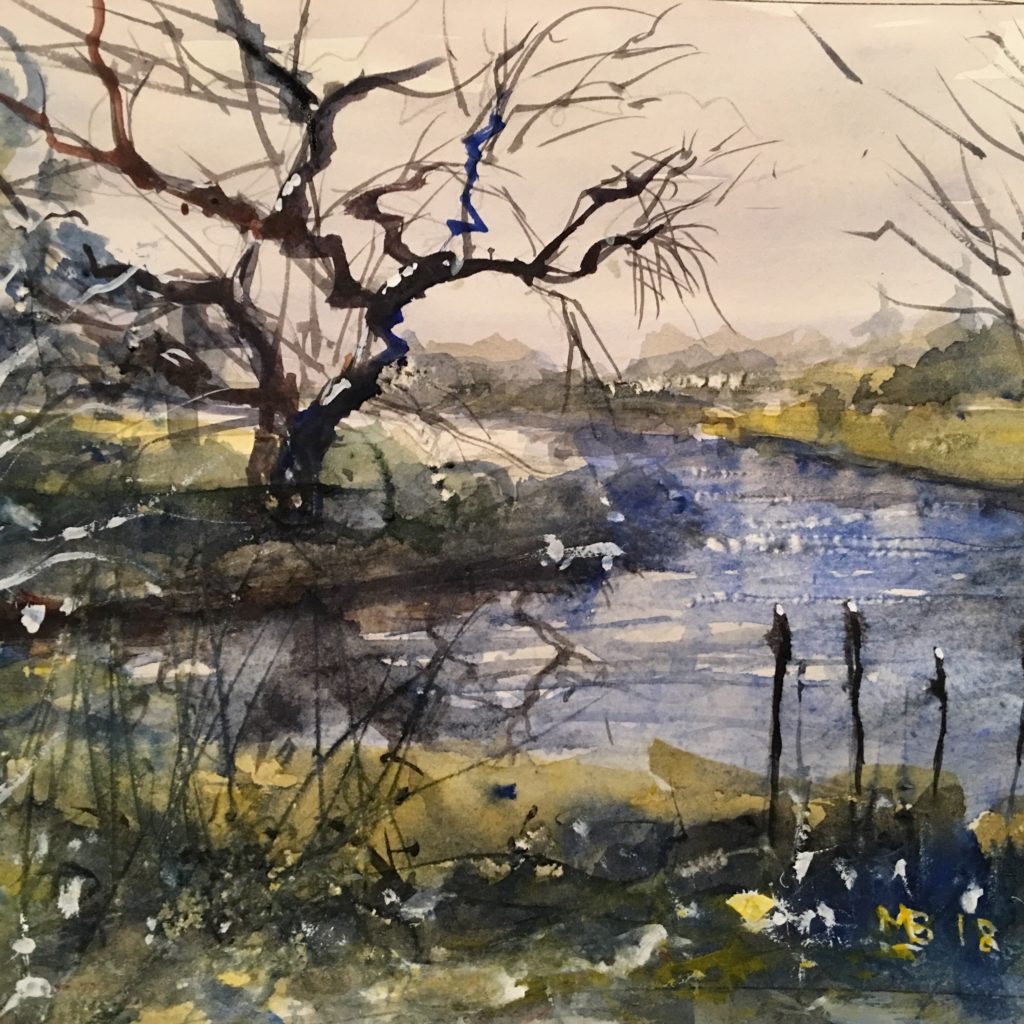 1024x1024 Watercolor Of Overlake Golf Course Pond Mike Blaylock