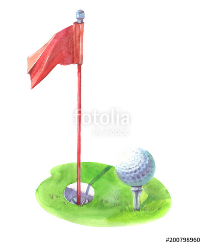 414x500 Watercolor Golf Flag Ball Object Isolated On White Background