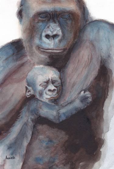 375x559 Gorilla Mother And Baby Painting By Anne Connell Saatchi Art
