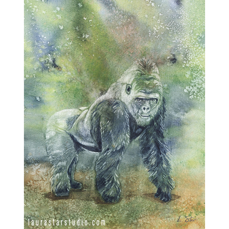 450x450 Gorilla Strong Original Watercolor Painting 8x10