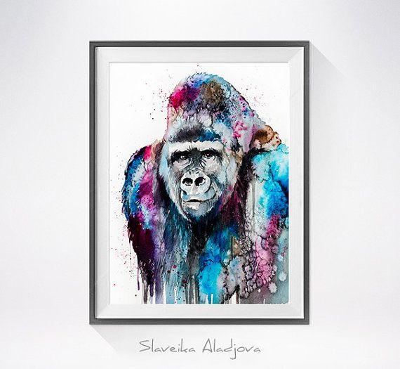 570x525 Gorilla Watercolor Painting Print By Slaveika Aladjova, Art