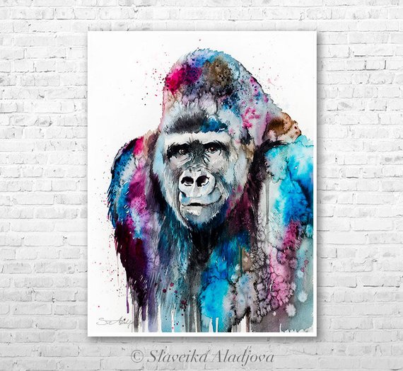 570x524 Gorilla Watercolor Painting Print By Slaveika Aladjova Art Etsy
