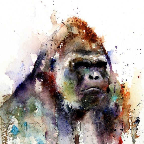 570x570 Gorilla Watercolor Print, Gorilla Art, Gorilla Painting, By Dean