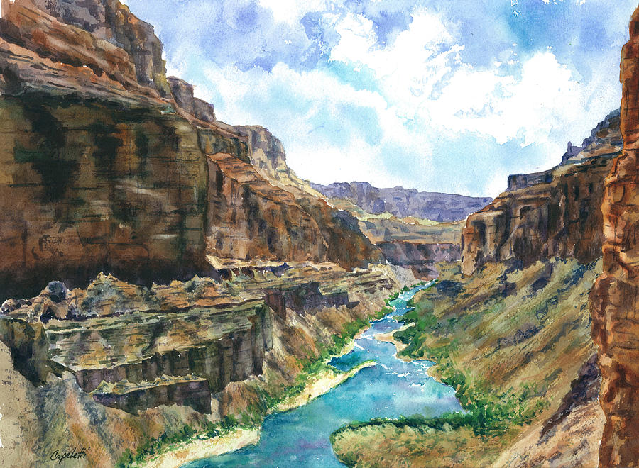 900x660 Grand Canyon River View Red Rocks Watercolor Painting By Barb