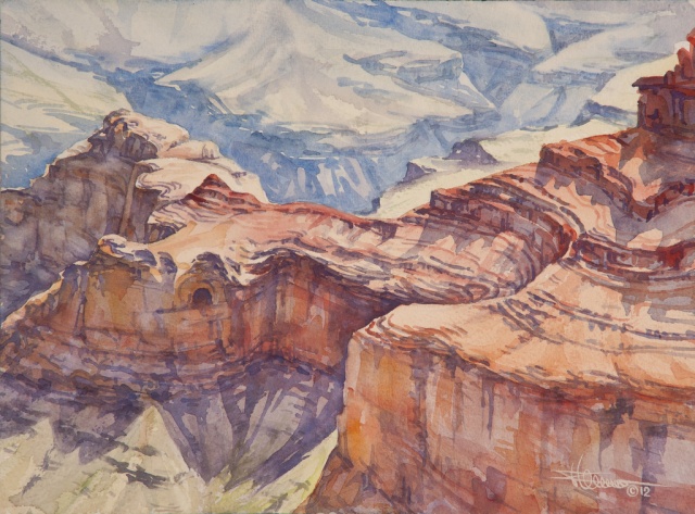 640x473 Redwall Shadows Grand Canyon Watercolors