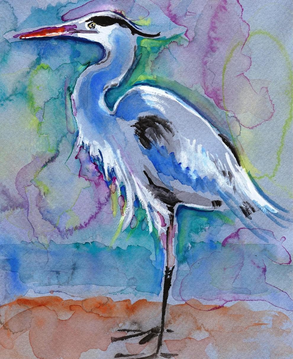 990x1215 Great Blue Heron Watercolor Painting Print Artist Signed Etsy