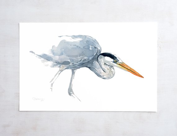 570x440 Great Blue Heron Watercolor Print 11x14 Etsy