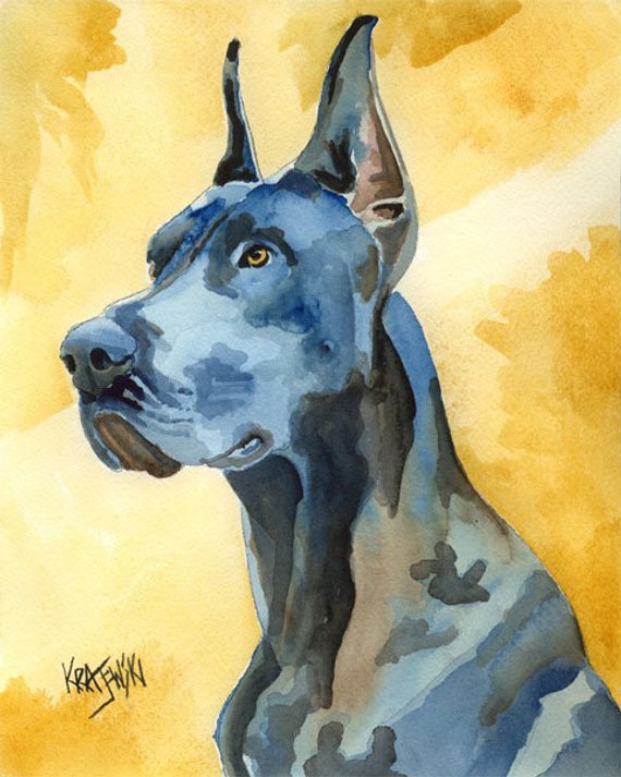 570x713 Great Dane Art Print Of Original Watercolor Painting 8x10