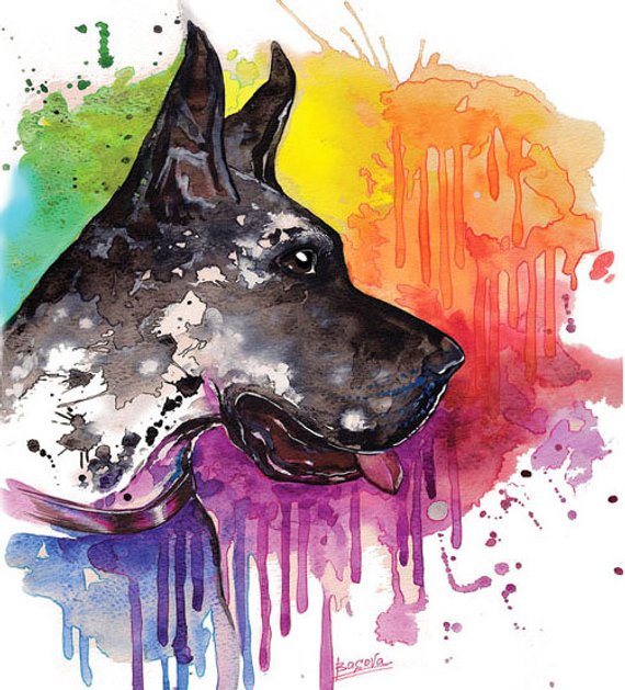 570x629 Great Dane Dog Watercolor Print Home Decor Dog Watercolor Etsy