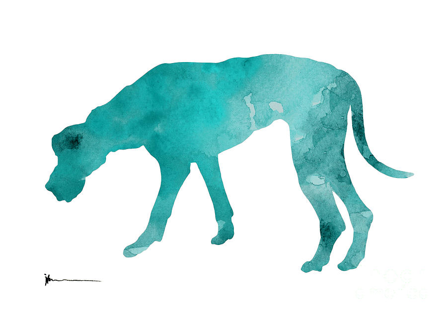 900x636 Turquoise Great Dane Watercolor Art Print Paitning Painting By