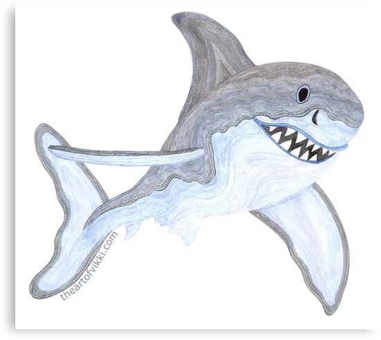 550x491 Great White Shark Fanciful Aquatic Watercolor Canvas Prints By