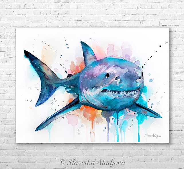 642x590 Great White Shark Watercolor Painting Print By Slaveika Etsy