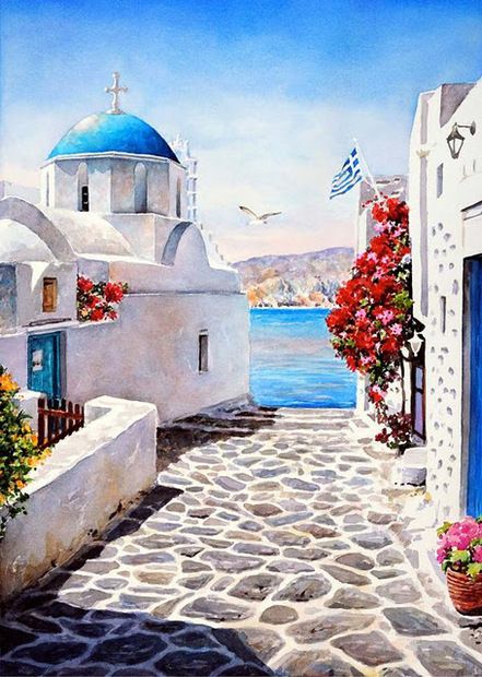 441x620 Greece Watercolor Grecian Watercolors In 2018