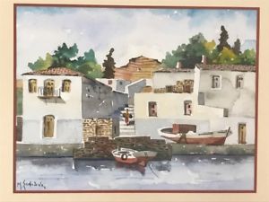 300x225 Manos Sofianos Mykonos Original Watercolor Signed