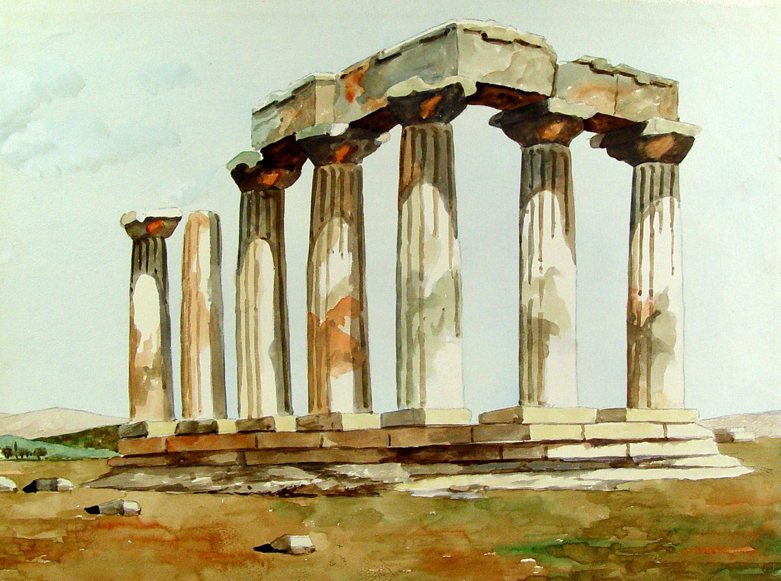 1608x1196 Ancient Greece Ruins Watercolor Omero Home