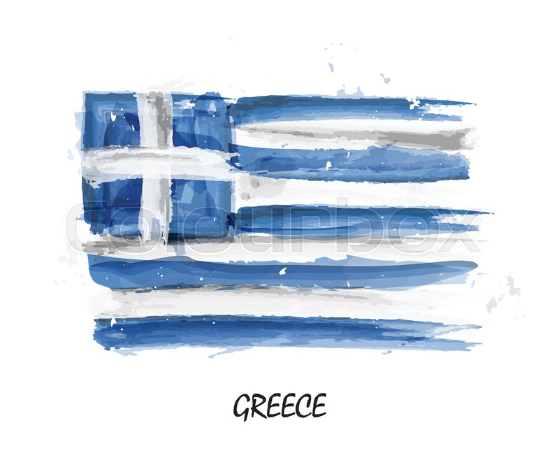 800x648 Realistic Watercolor Painting Flag Of Greece . Vector . Stock