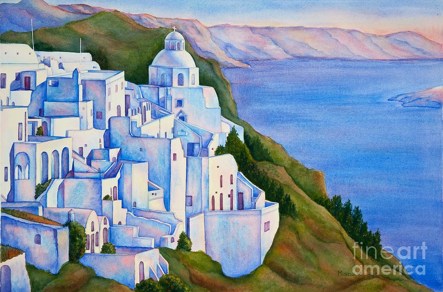 900x594 Santorini Greece Watercolor Painting By Michelle Constantine