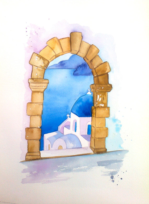 570x780 Santorini Greek Art Greek Painting Original Greek Watercolor 8