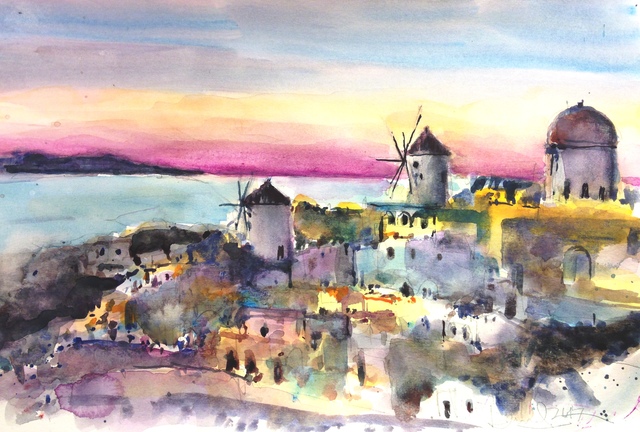 640x432 Daniel Clarke Artwork Oia Greece Early Evening Original