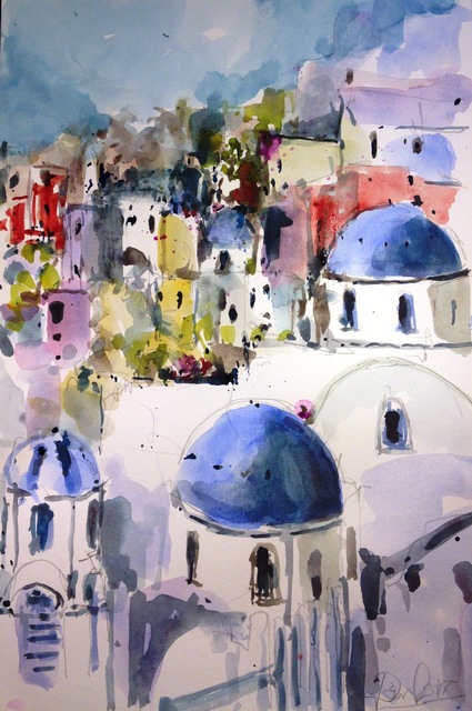 425x640 Daniel Clarke Artwork Oia Greece Original Watercolor