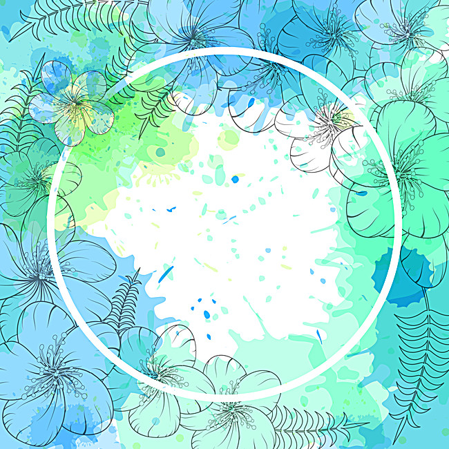 650x650 Mint Green Watercolor Blue Flowers Background Material, Mint Green