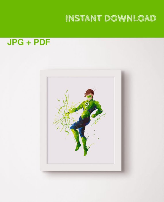 570x702 Green Lantern Poster Watercolor Green Lantern Wall Art Superhero