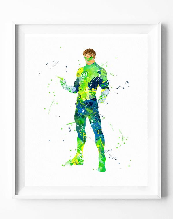 600x761 Green Lantern Art Print Justice League Poster Superhero Watercolor