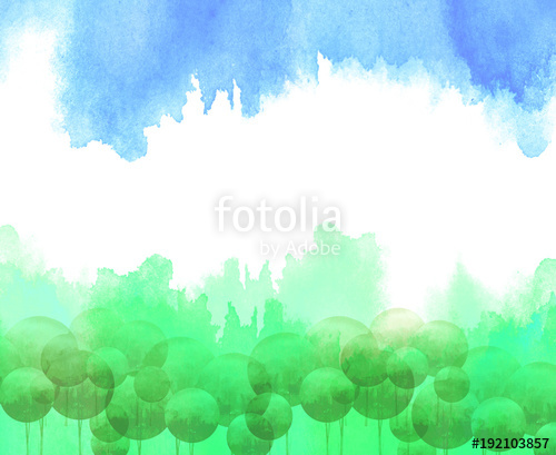 500x409 Watercolor Background. Countryside Landscape. Green Tree. Summer