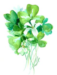 Green Watercolor Flowers