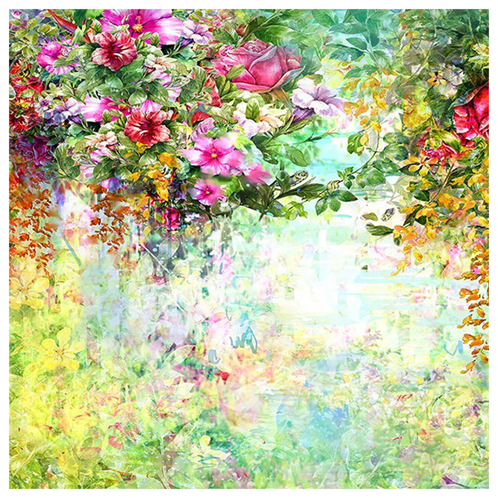 1001x1001 5x3ft Oil Painting Backdrop Green Watercolor Flowers Bloomy Garden