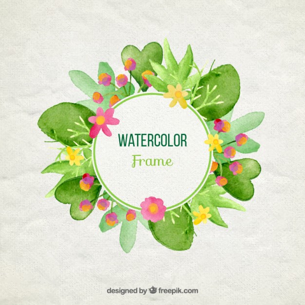 626x626 Watercolor Flower Frame With Green Leaves And Delicate Flowers