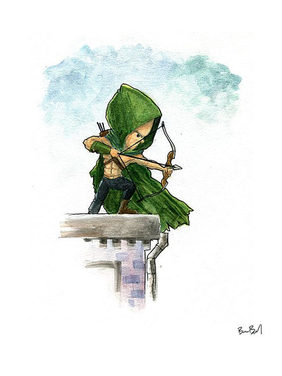 570x760 Green Arrow Comic Book Watercolor Painting Print Illustrations