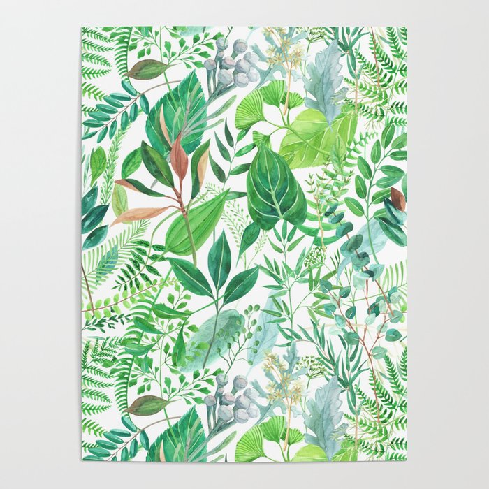 700x700 Greenery Watercolor Pattern Poster By Anyuka Society6