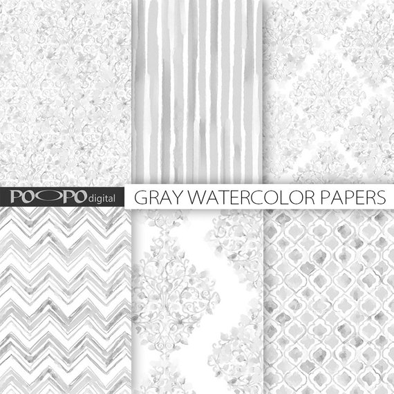 570x570 Gray Digital Paper Grey Watercolor Hand Painted Pattern Damask Etsy