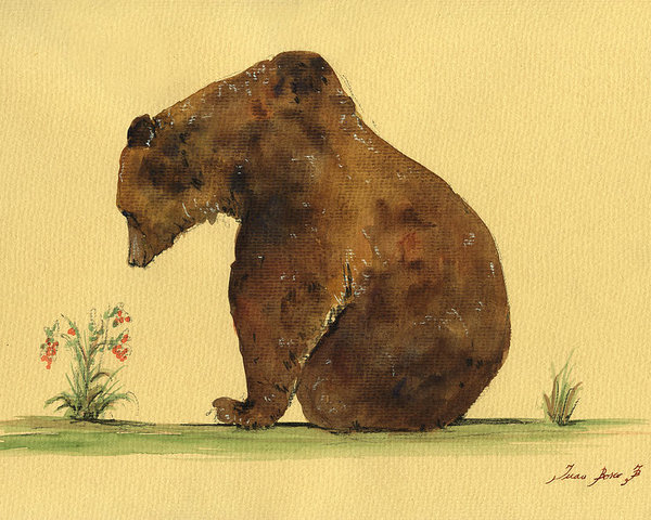 600x480 Grizzly Bear Watercolor Painting Poster By Juan Bosco