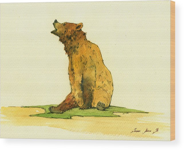 643x524 Grizzly Bear Watercolor Painting Wood Print By Juan Bosco