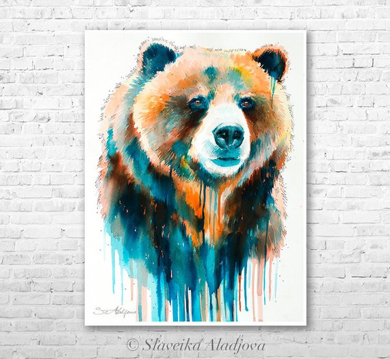 570x524 Grizzly Bear Watercolor Painting Print By Slaveika Aladjova Etsy