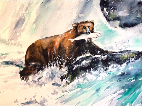 480x360 Watercolor Rough Paper Grizzly Bear Painting Demonstration