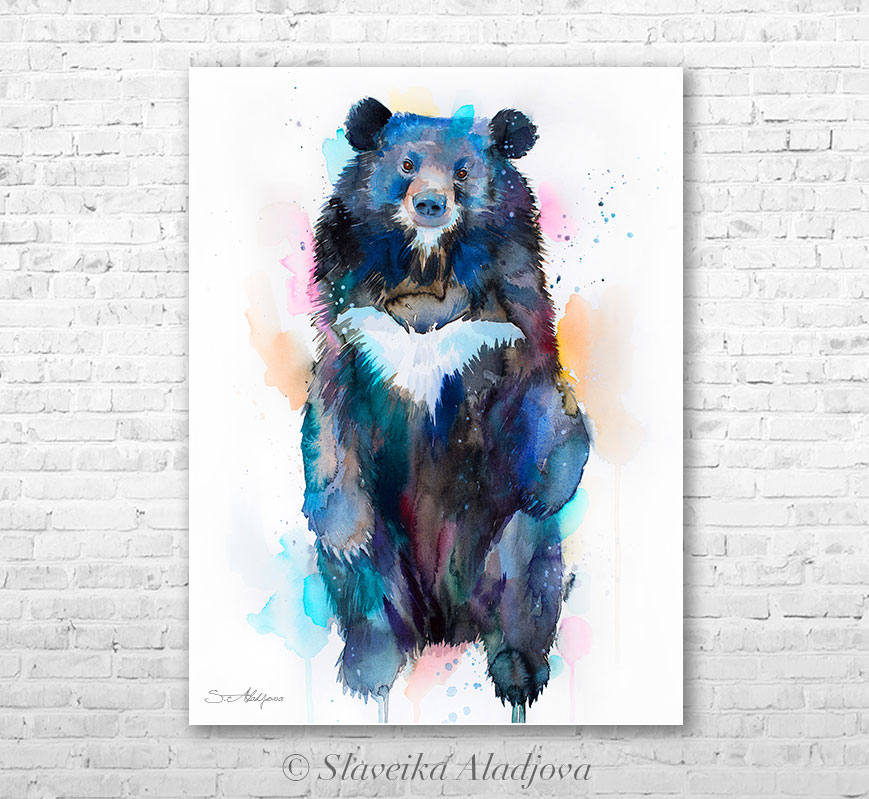 869x799 Asian Black Bear Moon Bear Watercolor Painting Print By
