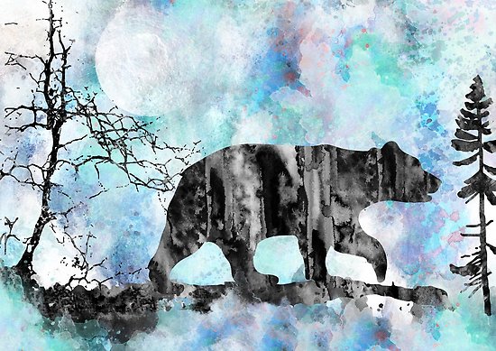 550x389 Bear, Grizzly, Watercolor Grizzly Posters By Rosaliartbook