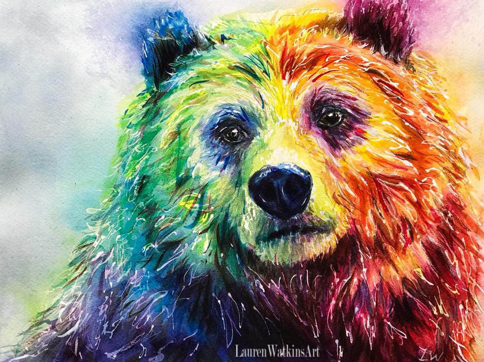 953x712 Colorful Grizzly Bear Painting Lauren Watkins Art