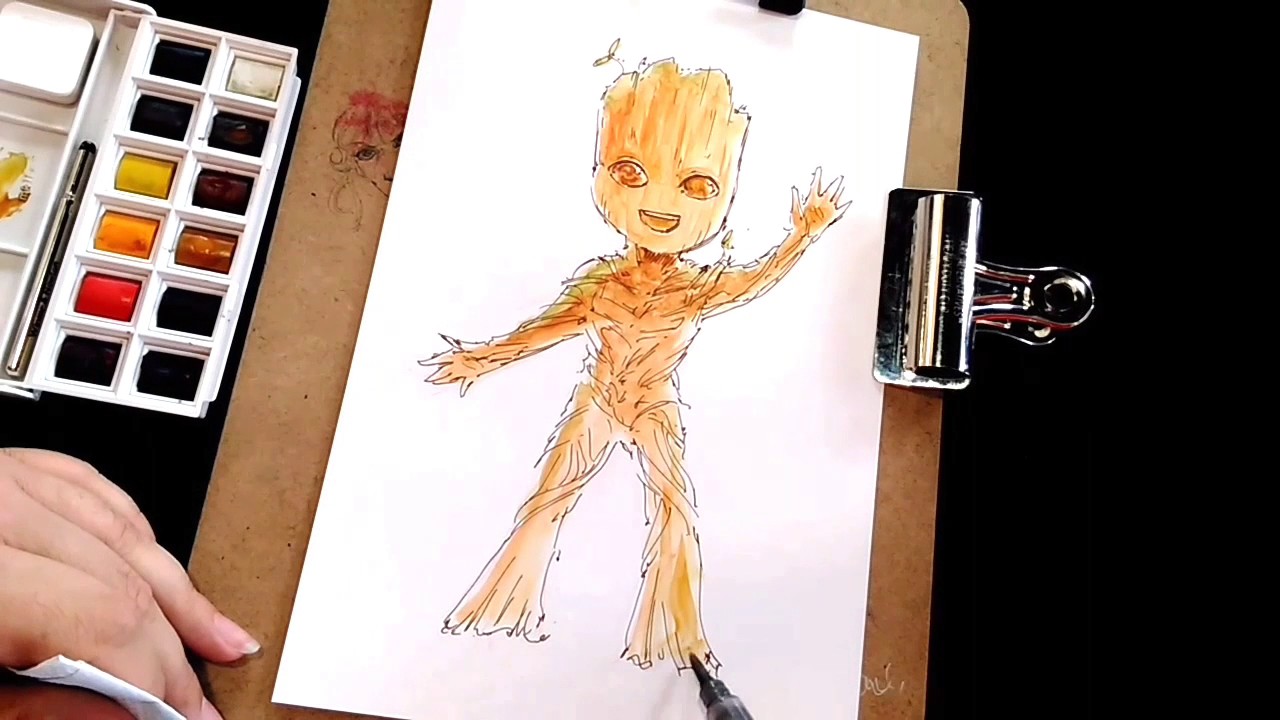 1280x720 Baby Groot Watercolor Speedpaint (Part 1)
